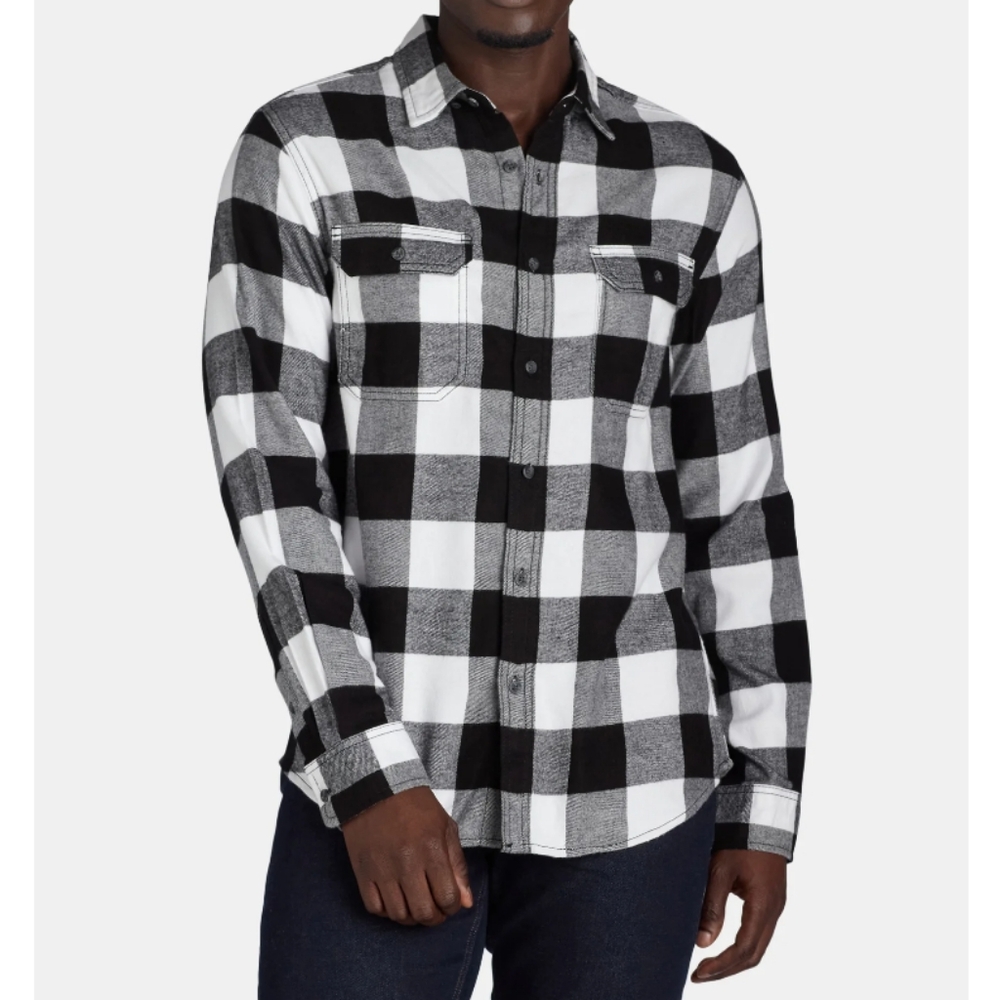 George Men's Size 3XL (54-56) Flannel Shirt with Long Sleeves White Buffalo